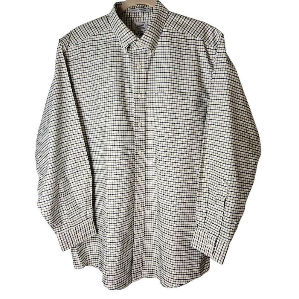 L.L Bean mens cotton green plaid shirt. XL. #934